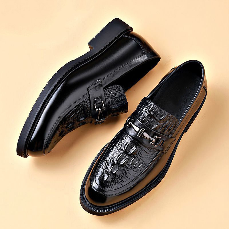 2025春季新款皮鞋男真皮商务正装厚底休闲鞋懒人一脚蹬驾车乐福鞋 - 图2