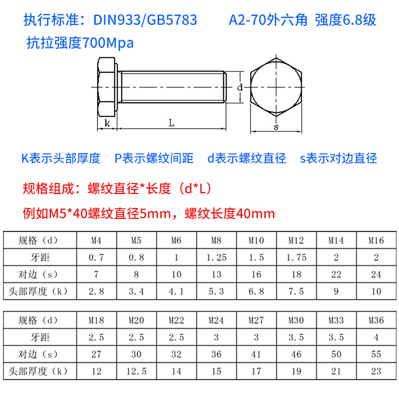 不锈钢螺丝304大规格外六角螺丝M27M30M33M36螺栓加长螺丝杆定做