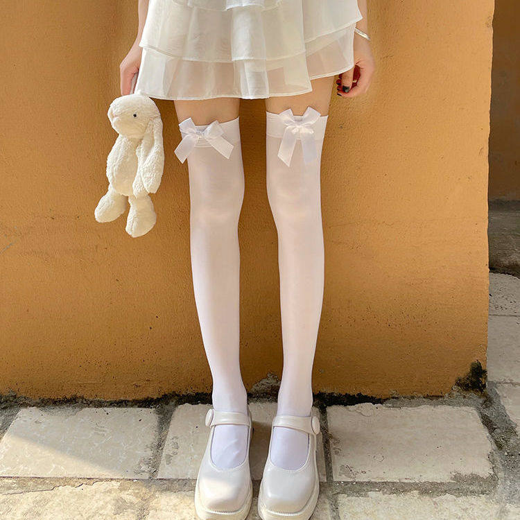 二次元可爱蝴蝶结长筒白色丝袜女洛丽塔日系软妹学生过膝高筒袜子,淘宝优惠券,粉丝福利购,淘宝优惠卷