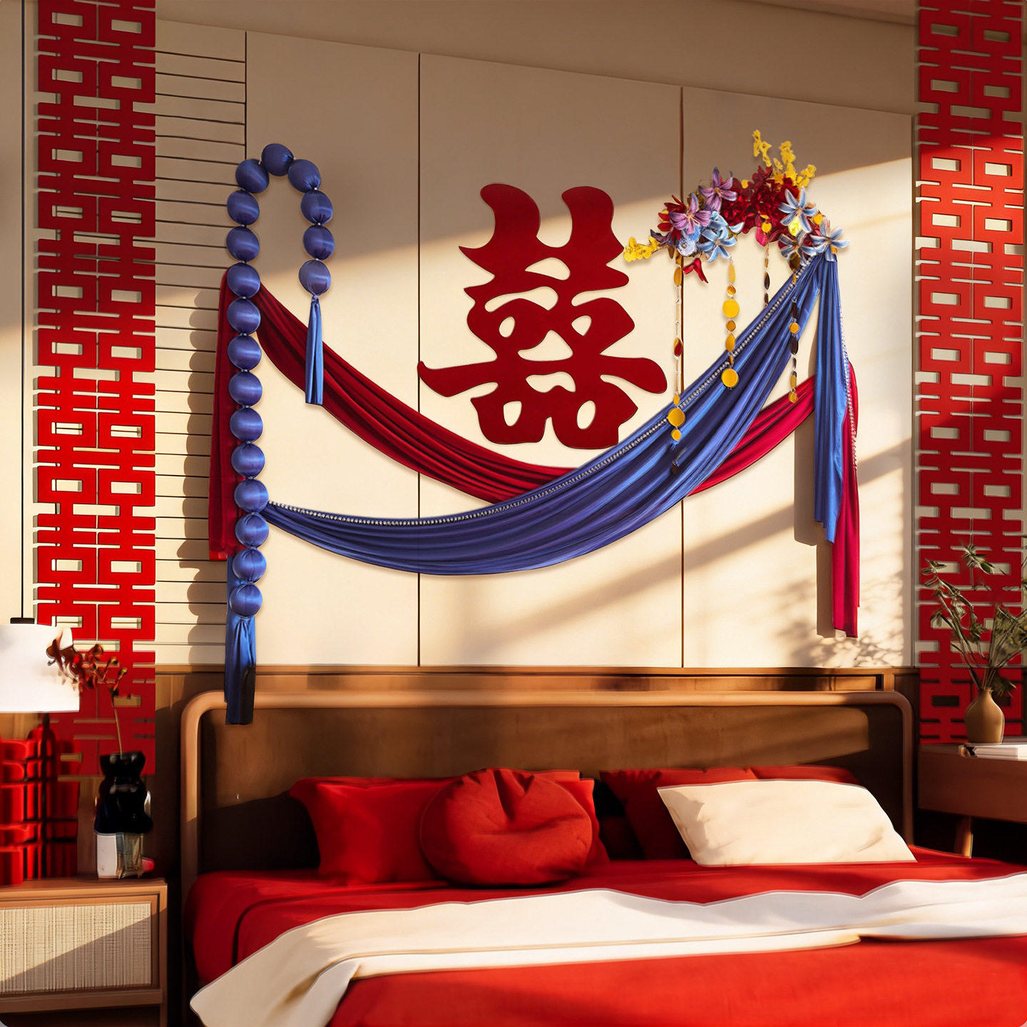 结婚布置喜字背景装饰男女方婚房客厅卧室床头喜庆氛围中式囍字贴,淘宝优惠券,粉丝福利购,淘宝优惠卷