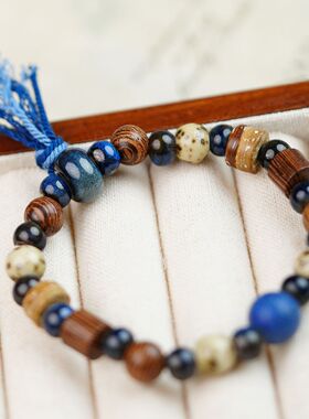 禅意国风木珠石头手串 撞色混珠流苏设计 文艺中性风情侣送礼手链