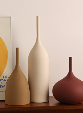 手工拉丝陶瓷花瓶复古侘寂家居客厅莫兰迪装饰品摆件