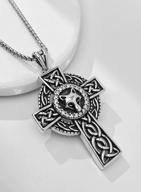 复古朋克十字架项链男女通用合金链条银色吊坠配饰