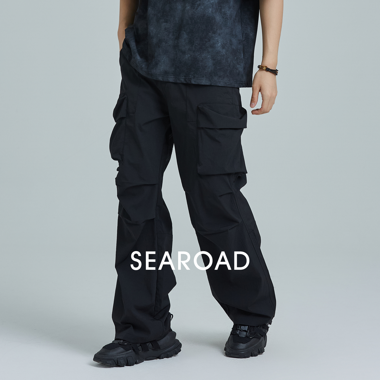 海上公路轻量透气伞兵裤男士夏季轻薄款美式机能阔腿直筒工装裤子 - 图0