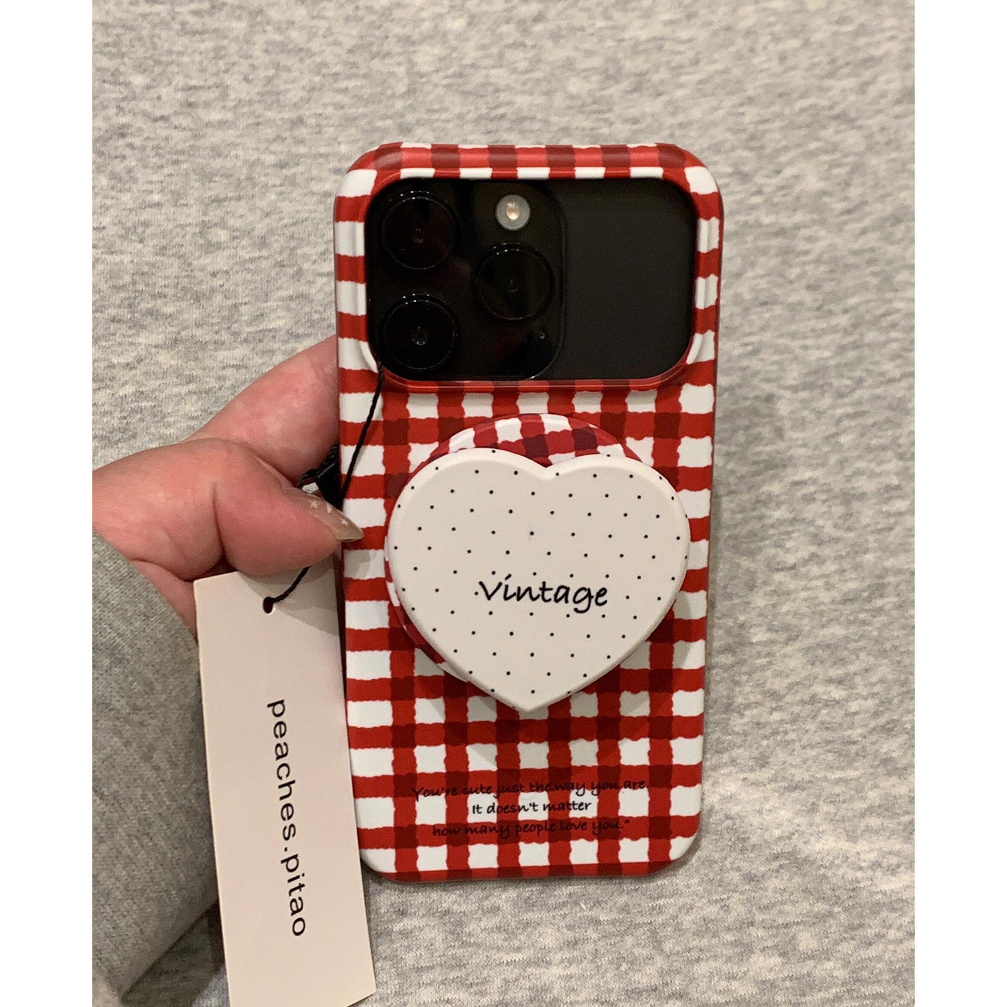 复古红白格纹爱心磁吸支架适用苹果17promax手机壳iPhone17女新款16个性15小众17Pro防摔16pro保护套14韩系13,淘宝优惠券,粉丝福利购,淘宝优惠卷