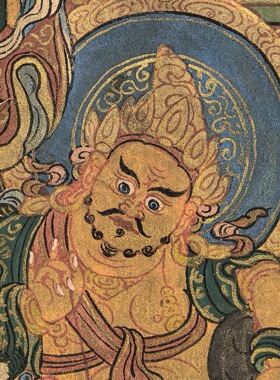 藏地院供【清末民初描金黄财神唐卡】大幅满工纯手绘矿物质染料