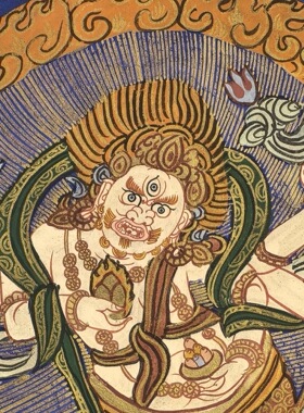 藏地院供【清末民初描金白玛哈嗄拉唐卡】大幅满工手绘矿物质染料