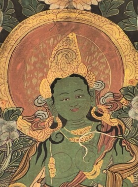 藏地院供【清末民初描金绿度母唐卡】大幅满工纯手绘矿物质染料