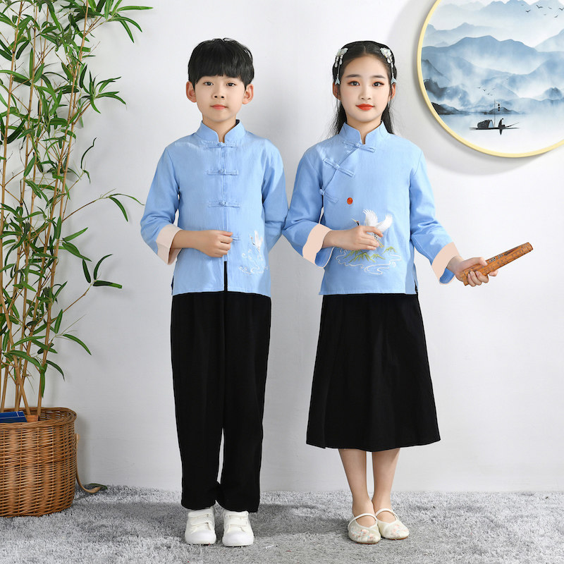 六一儿童国学服男女童春秋朗诵汉服 袖茗民族服装/舞台装