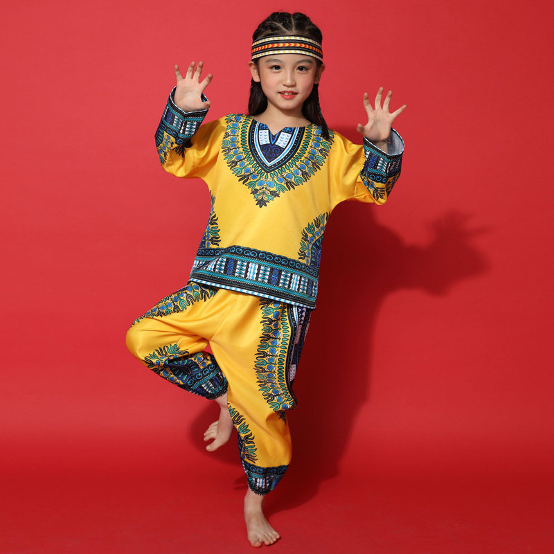 非洲鼓儿童男女街舞长短袖套装喜庆 袖茗民族服装/舞台装