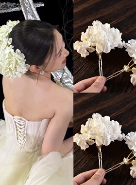 新中式红色花朵新娘婚礼结婚发簪
