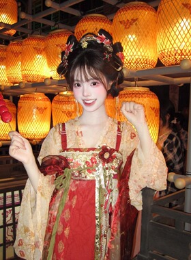 唐制汉服发饰鲤鱼红色小唐风妆造