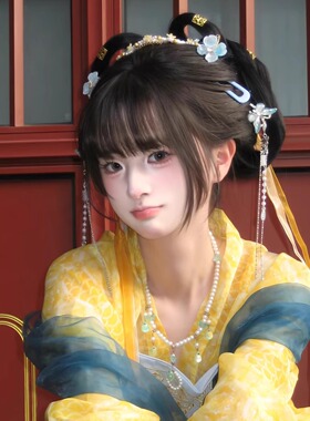 新款黄色小唐风头饰汉服超仙流苏