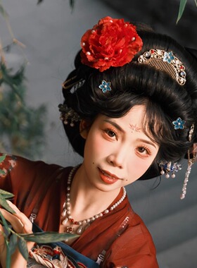 唐代宫廷贵妃发梳绢花宋制全套
