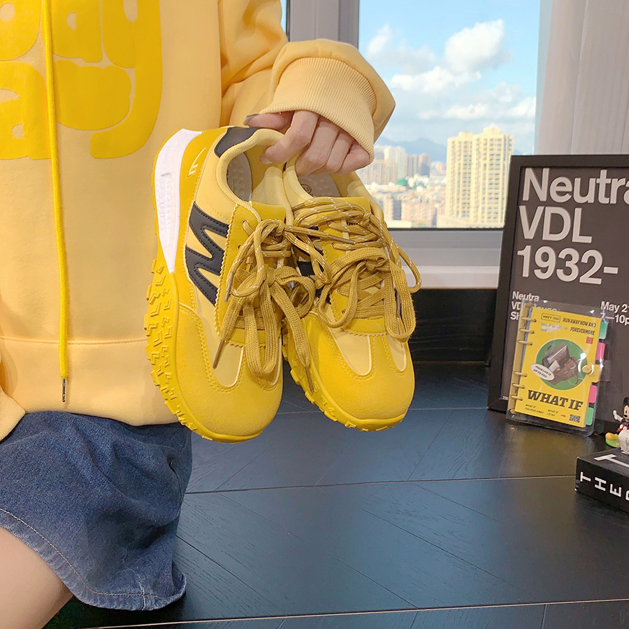 回力黄色厚底老爹鞋女款2025增高百搭复古德训鞋时尚潮流休闲鞋女,淘宝优惠券,粉丝福利购,淘宝优惠卷
