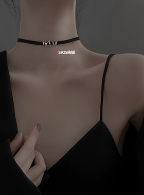 黑色choker项圈女颈带纯银项链