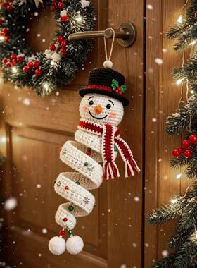 新品 Crochet Snowman Door Hanger 圣诞DIY手工钩织雪人悬挂装饰
