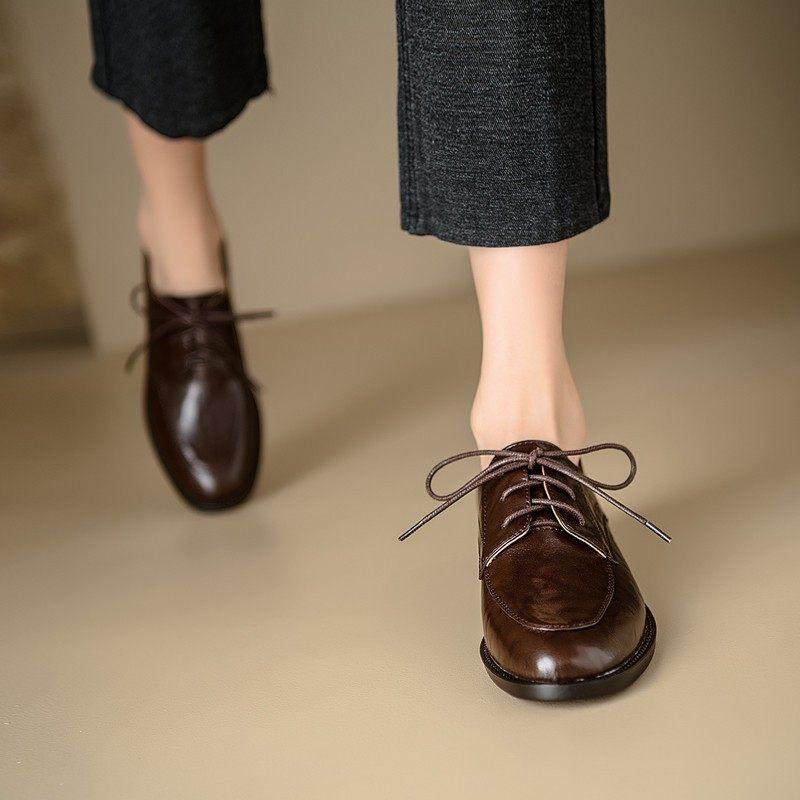 香港英伦风系带小皮鞋女低跟圆头真皮深口单鞋棕色乐福鞋大码女鞋,淘宝优惠券,粉丝福利购,淘宝优惠卷