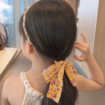 ເດັກນ້ອຍ braided hair scarf floral ribbon headband one-piece hair rope girls pearl headband ponytail hair headband summer