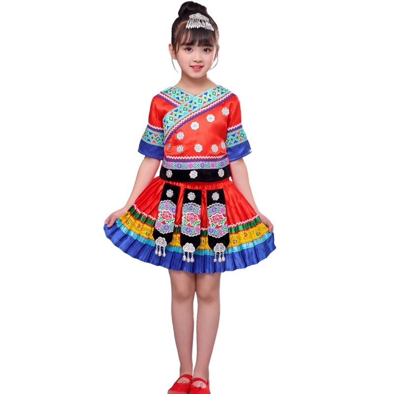 儿童少数民族服装壮族三月三舞蹈裙 abouthoney民族服装/舞台装
