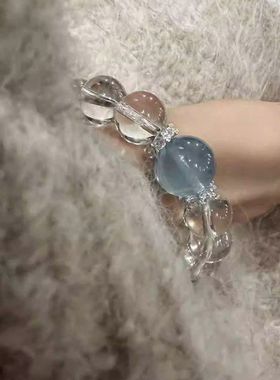 轻奢高级白水晶海蓝宝手工串珠