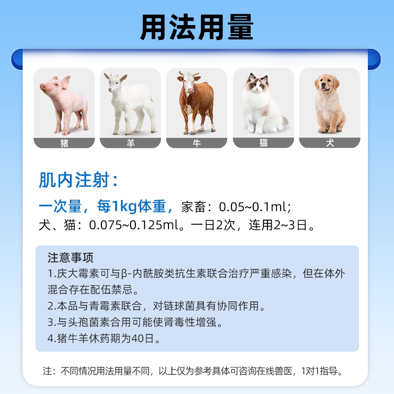 硫酸庆大霉素注射用液兽用宠物猫咪狗狗鱼用乌龟庆大霉素针剂口服 - 图2
