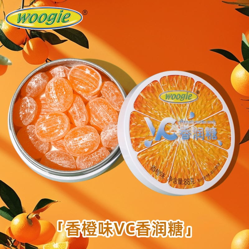 Woogie香润糖VC水果硬糖清新口气润薄荷喉柠檬维生素C草本铁盒装