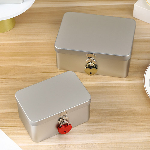 简约小型盒子可上挂锁铁皮小箱子学生桌面手机杂物储物盒钥匙铁盒 - 图0