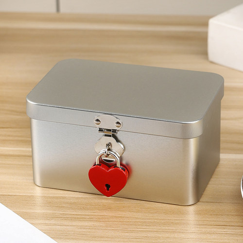 简约小型盒子可上挂锁铁皮小箱子学生桌面手机杂物储物盒钥匙铁盒 - 图2