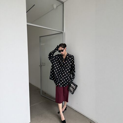 摩登197韩版波点翻领长袖衬衫女2026秋季新宽松百搭纯棉衬衣G7276 - 图1