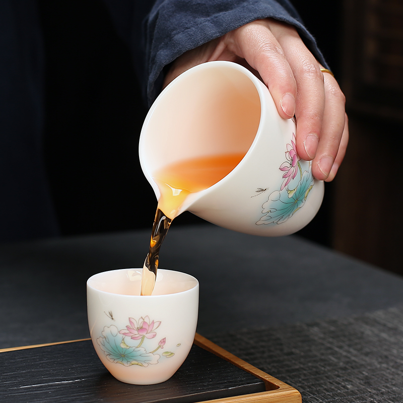 羊脂玉公道杯茶漏一体组合白瓷分茶杯功夫茶具配件茶海描金过滤组 - 图1