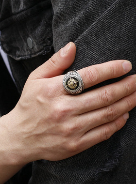 FuGui《金色光芒》男士个性嘻哈复古戒指欧美食指环ins潮小众指环