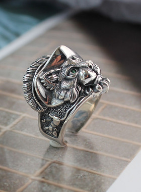 重工款爵士猫戒指个性宽版男女复古做旧小众夸张开口指环食指戒潮