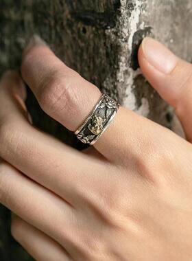 FuGui新款嘻哈风复古时尚开口戒指男生猫咪单身戒个性指环ins潮流