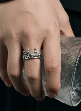 暗黑哥特复古王冠情侣开口对戒