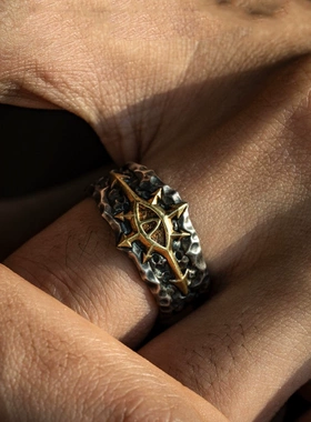 复古星际黑远征阿巴顿开口戒指男