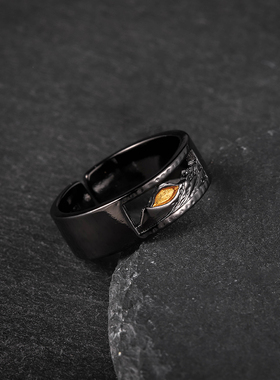 FuGui 男士高级感小众观山戒指黄金食指戒复古做旧错金银开口指环