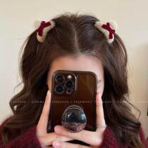 Stealing heart thieves ~ cute butterfly knot hair clip female side autumn winter plush small grab clips ins red liu haiclip head decoration