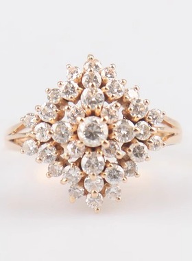 「9.5新」日本进口商品群镶钻石戒指K18黄金51号高级BRANDOFF正品