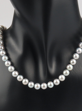 「95新」TASAKI塔思琦银灰色海水珍珠项链耳夹套装925/K14WG43cm