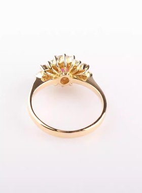 中古「95新」日本进口商品椭圆形切工红宝石钻石18K黄金51号戒指