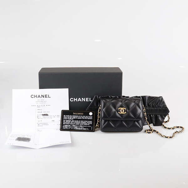 SH「9.5新」CHANEL(香奈儿)链条口盖卡包黑色羊皮链条钱包AP1895