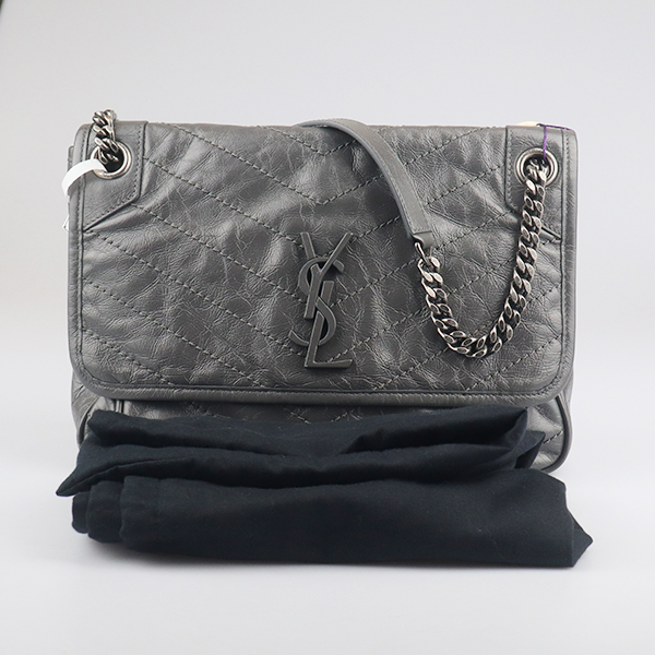 YSL「9新」圣罗兰NIKI风暴灰复古牛皮中号女包中古vintage包包 - 图2