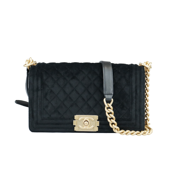 SH「9.0新」CHANEL(香奈儿)LE BOY黑色丝绒中号斜挎包A67086