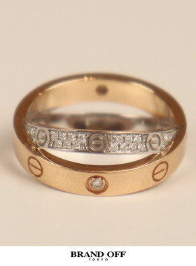 中古「9.5新」Cartier(卡地亚)LOVE双环钻石戒指750玫瑰金750白金