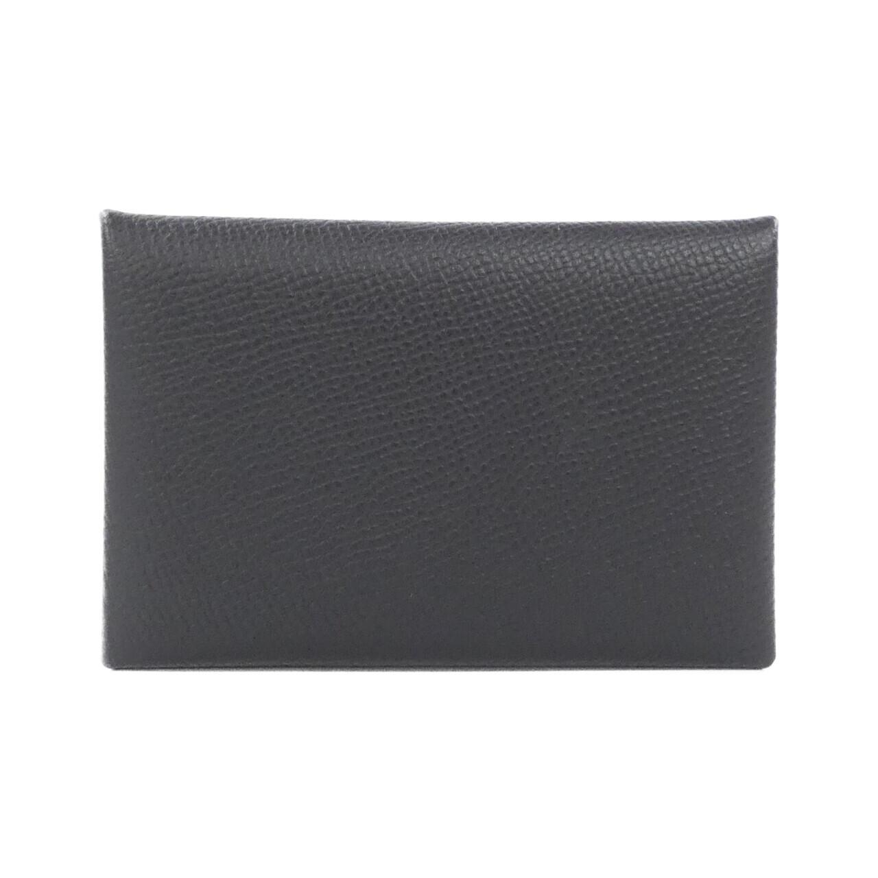 中古Hermes爱马仕A级95新Calvi卡包044164CK黑色 E皮高级BRANDOFF - 图3