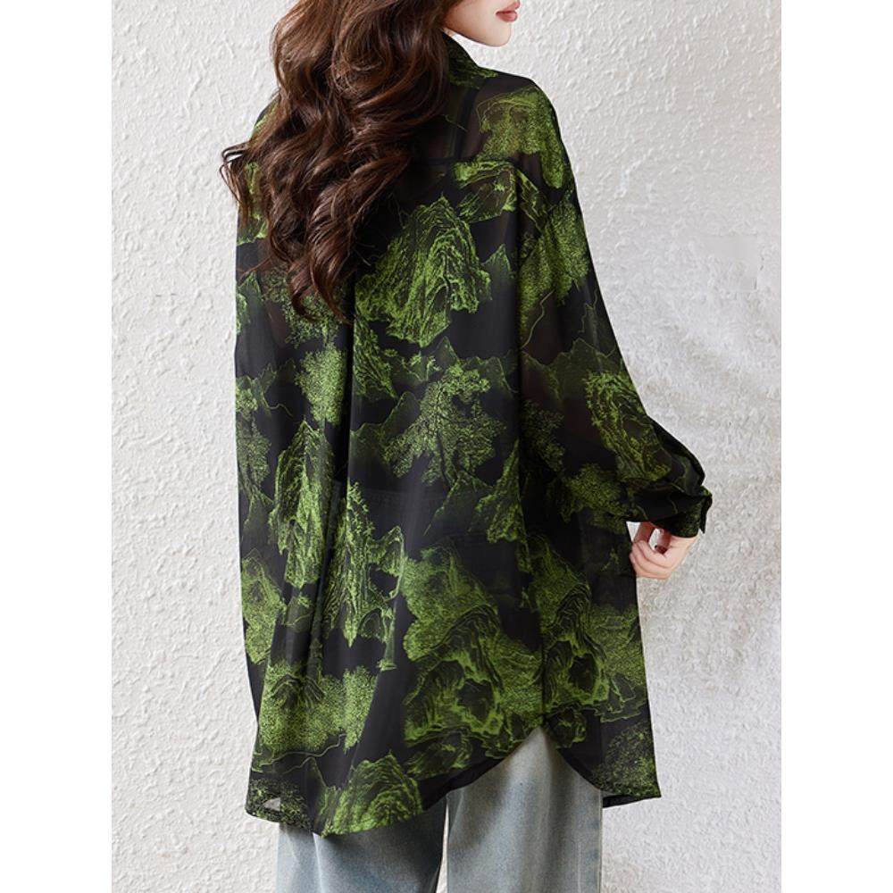 JOYIASS气质印花雪纺衬衫欧货大码防晒衬衣2025早秋新款宽松上衣,淘宝优惠券,粉丝福利购,淘宝优惠卷