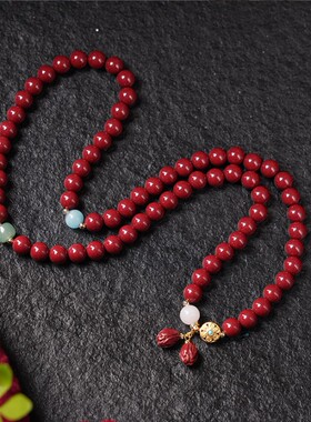 高含量朱砂原石紫金砂手链女高含量三圈男士莲花帝砂手串