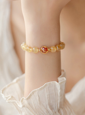 招财一夜暴富黄水晶水晶金发晶手链女生手串礼物转运珠饰品佛珠