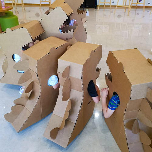 纸壳恐龙纸箱可穿戴纸壳纸盒玩具模型幼儿园手工diy儿童制作纸板 - 图2